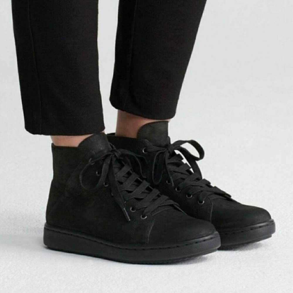 Eileen FISHER Game 2 Black Nubuck Suede Leather High Top Sneakers, Size 7